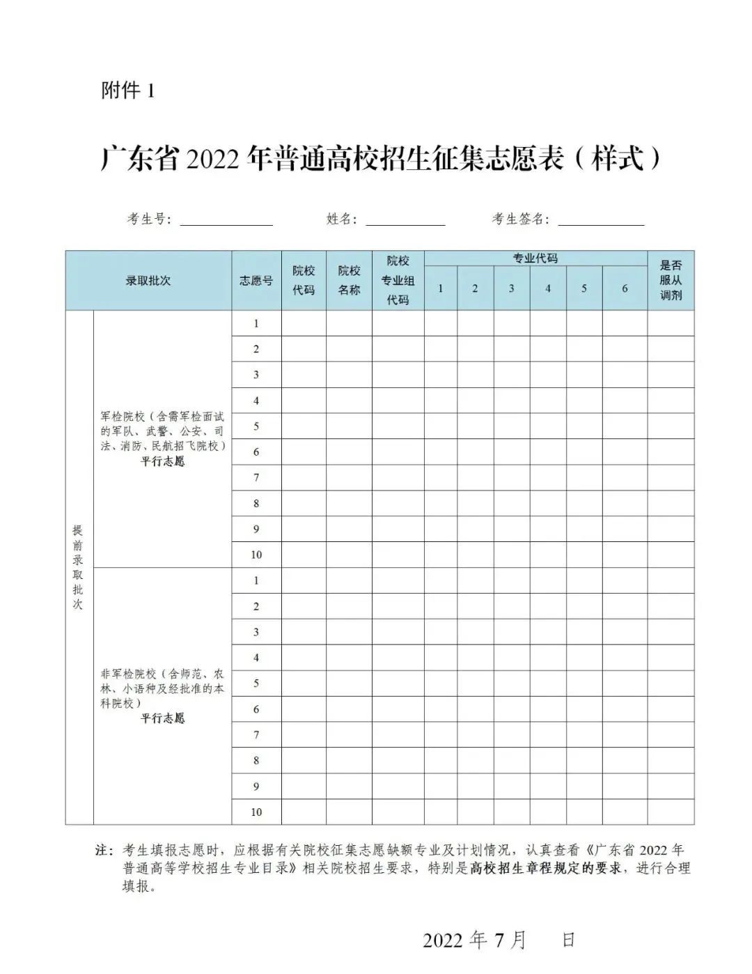 关于做好广东省2022年提前批军检院校和非军检院校征集志愿工作的通知