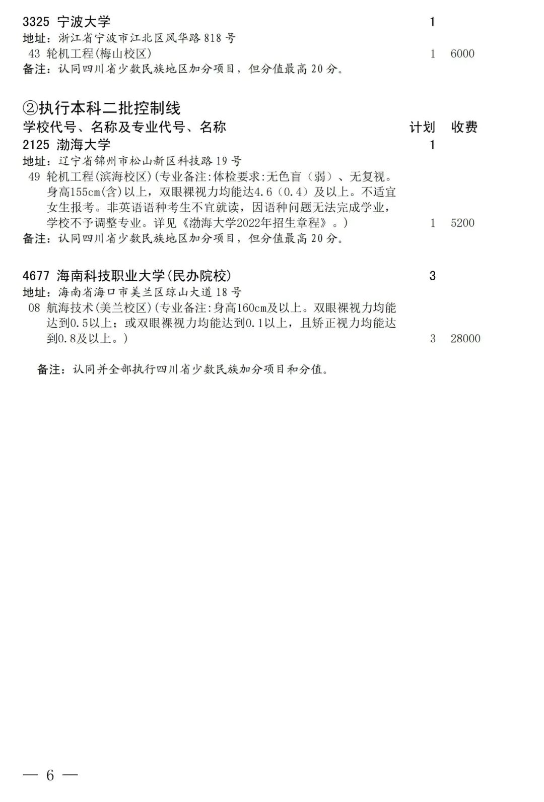 四川本科提前批未完成计划院校征集志愿的通知